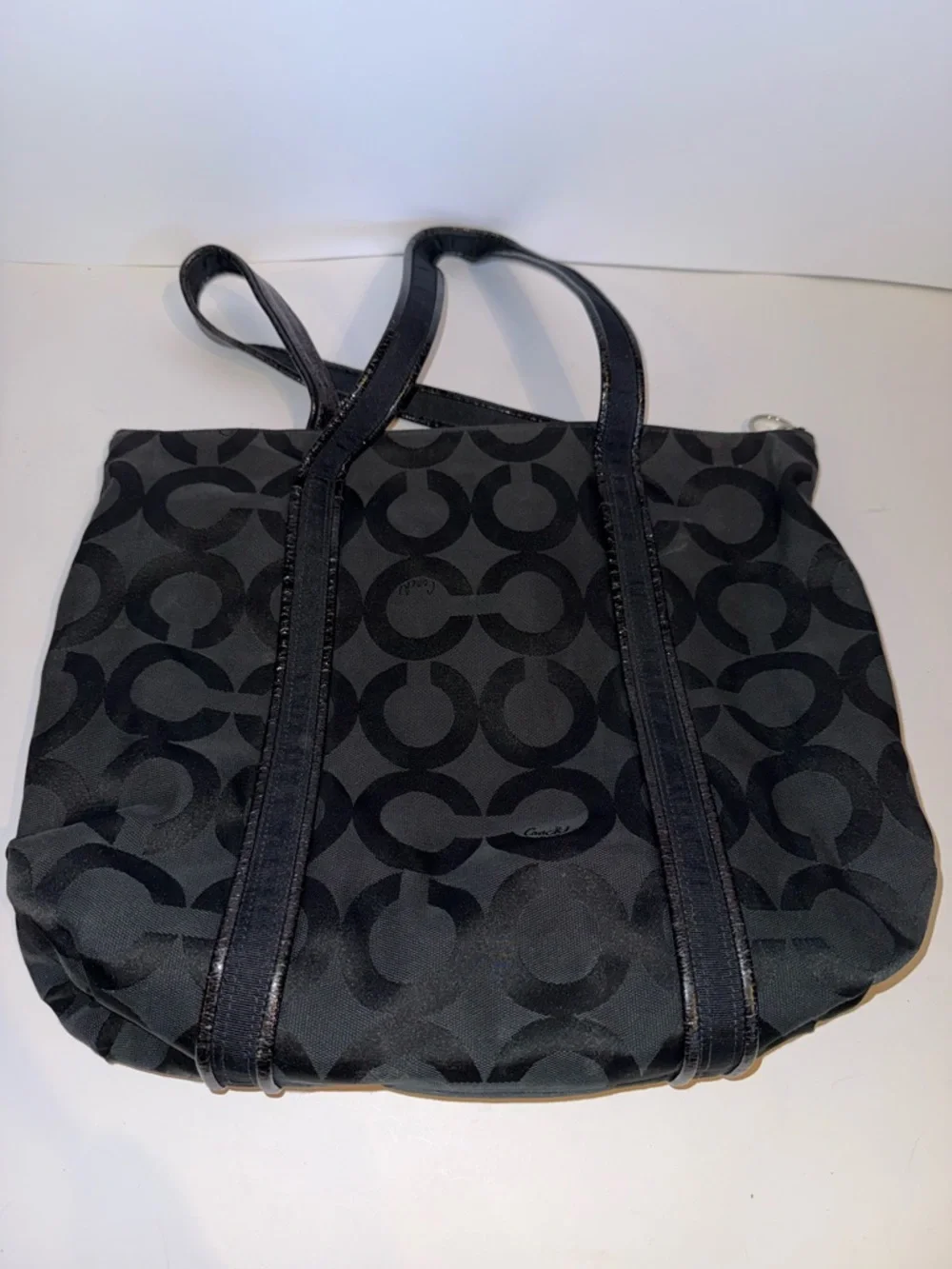 Coach Black Signature Logo Tote with Front Zip Pockets - Picture 3 of 4